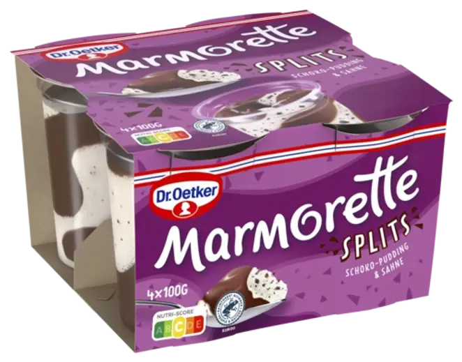 Dr. Oetker Marmorette Splits – Schoko-Pudding und Sahne