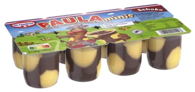 Dr. Oetker PAULA minis Schoko-Pudding mit Vanillegeschmack-Flecken