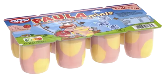 Dr. Oetker PAULA minis Erdbeerpudding mit Vanille-Geschmack-Flecken