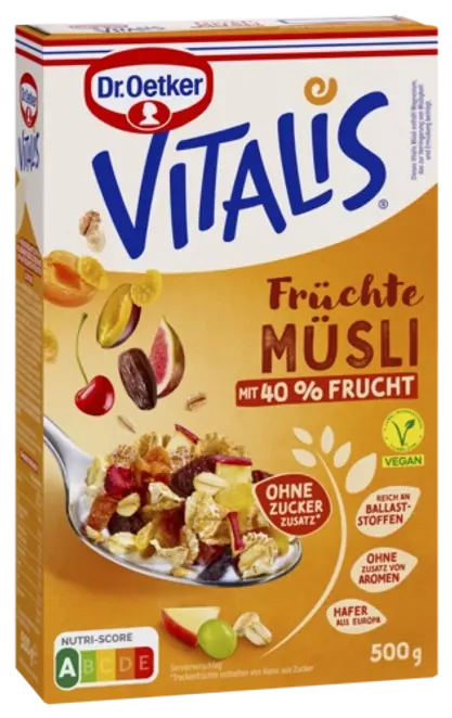 Dr. Oetker Vitalis Früchtemüsli ohne Zuckerzusatz vegan