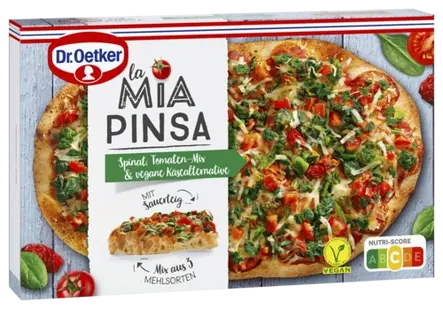 Dr. Oetker La Mia Pinsa Spinat, Tomaten-Mix und vegane Käsealternative