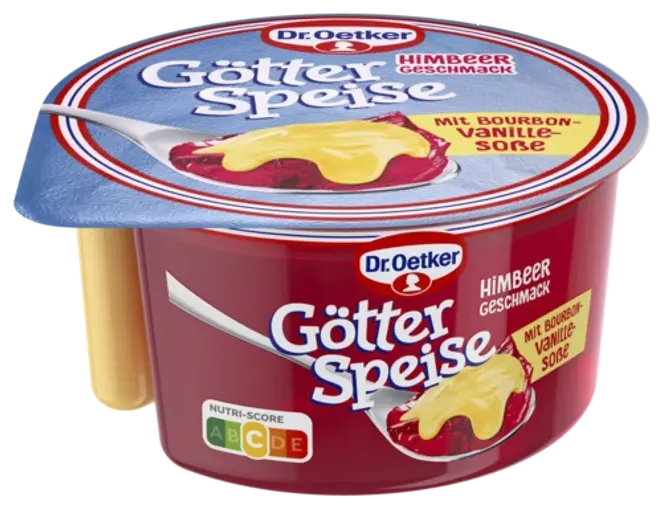 Dr. Oetker Götterspeise Himbeer-Geschmack mit Bourbon-Vanille-Soße