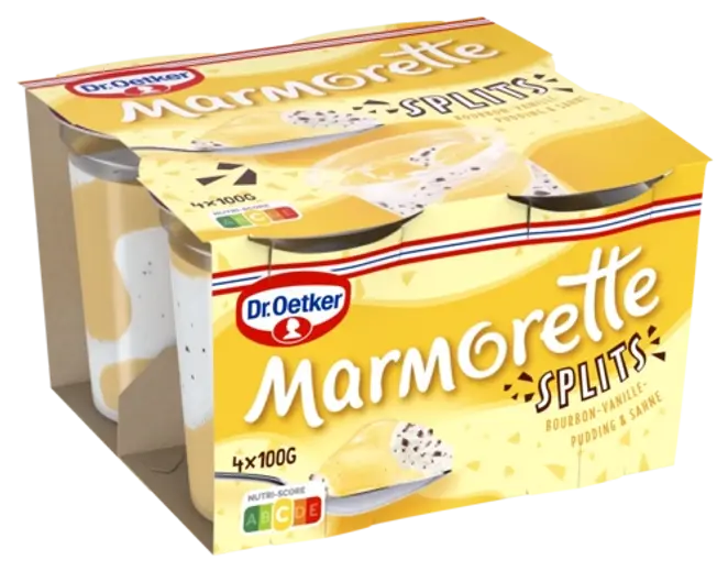 Dr. Oetker Marmorette Splits – Bourbon-Vanille-Pudding und Sahne