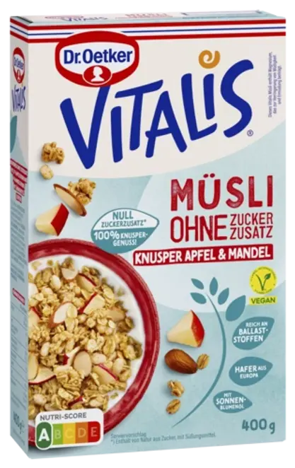 Dr. Oetker Vitalis Knuspermüsli Apfel-Mandel ohne Zuckerzusatz