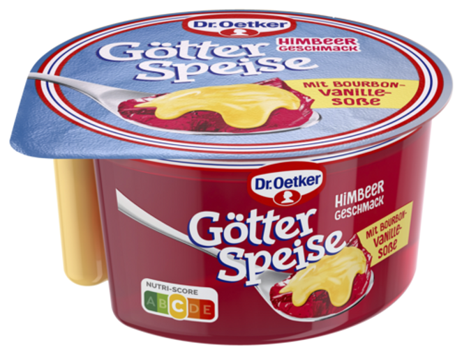 Dr. Oetker Götterspeise Himbeer-Geschmack mit Bourbon-Vanille-Soße