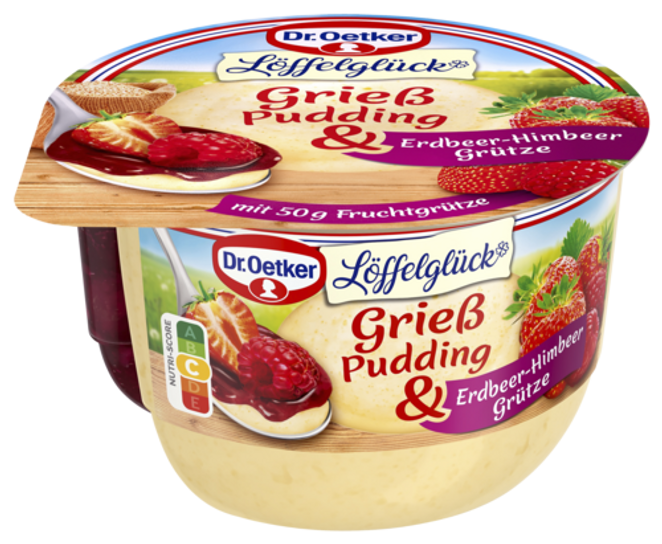 Dr. Oetker Löffelglück Grieß Pudding mit Erdbeer-Himbeer Grütze
