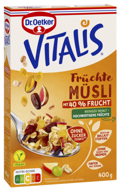 Dr. Oetker Vitalis Früchtemüsli ohne Zuckerzusatz vegan