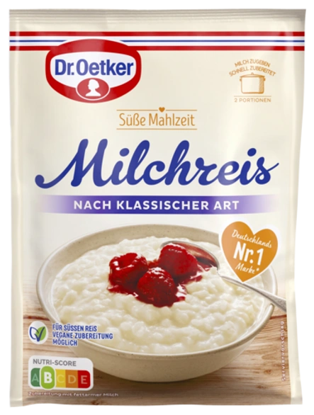 Dr. Oetker Süße Mahlzeit Milchreis nach klassischer Art oder Süße Mahlzeit Milchreis weniger süß