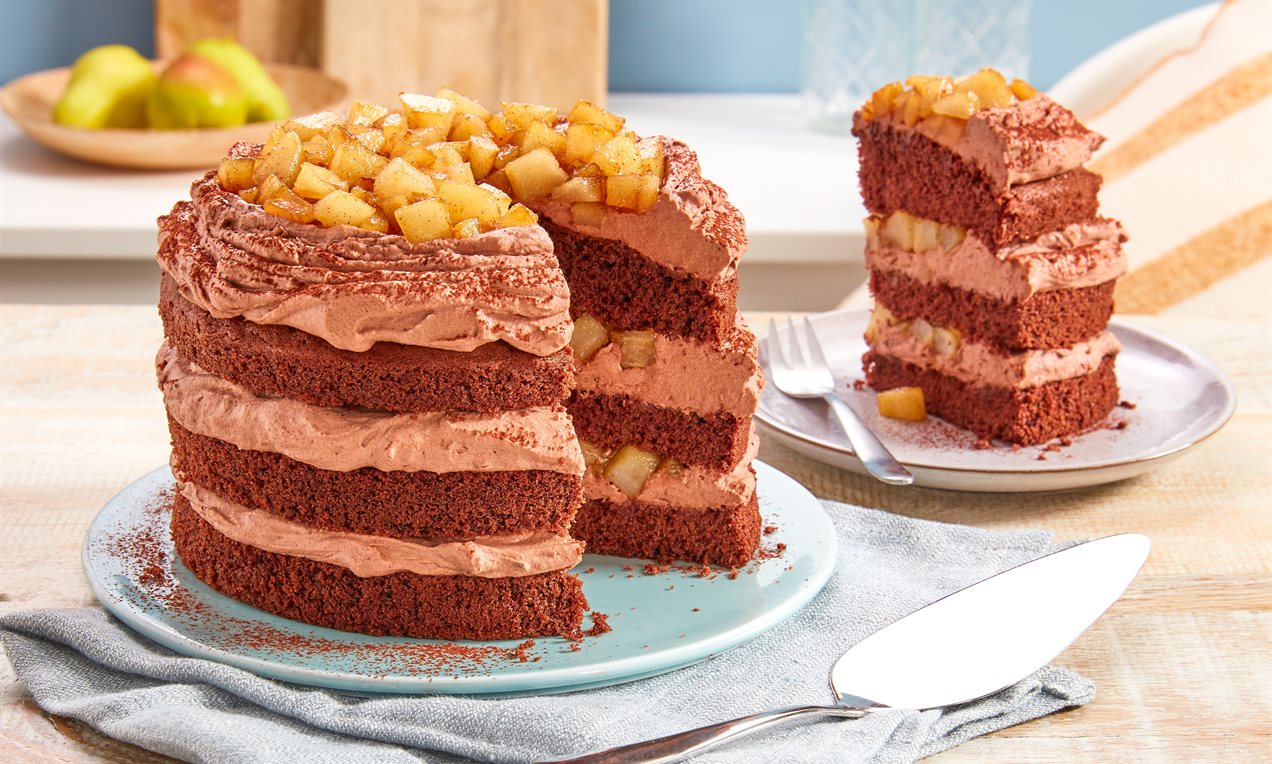 Picture - Naked Cake Schoko mit karamellisierten Birnen